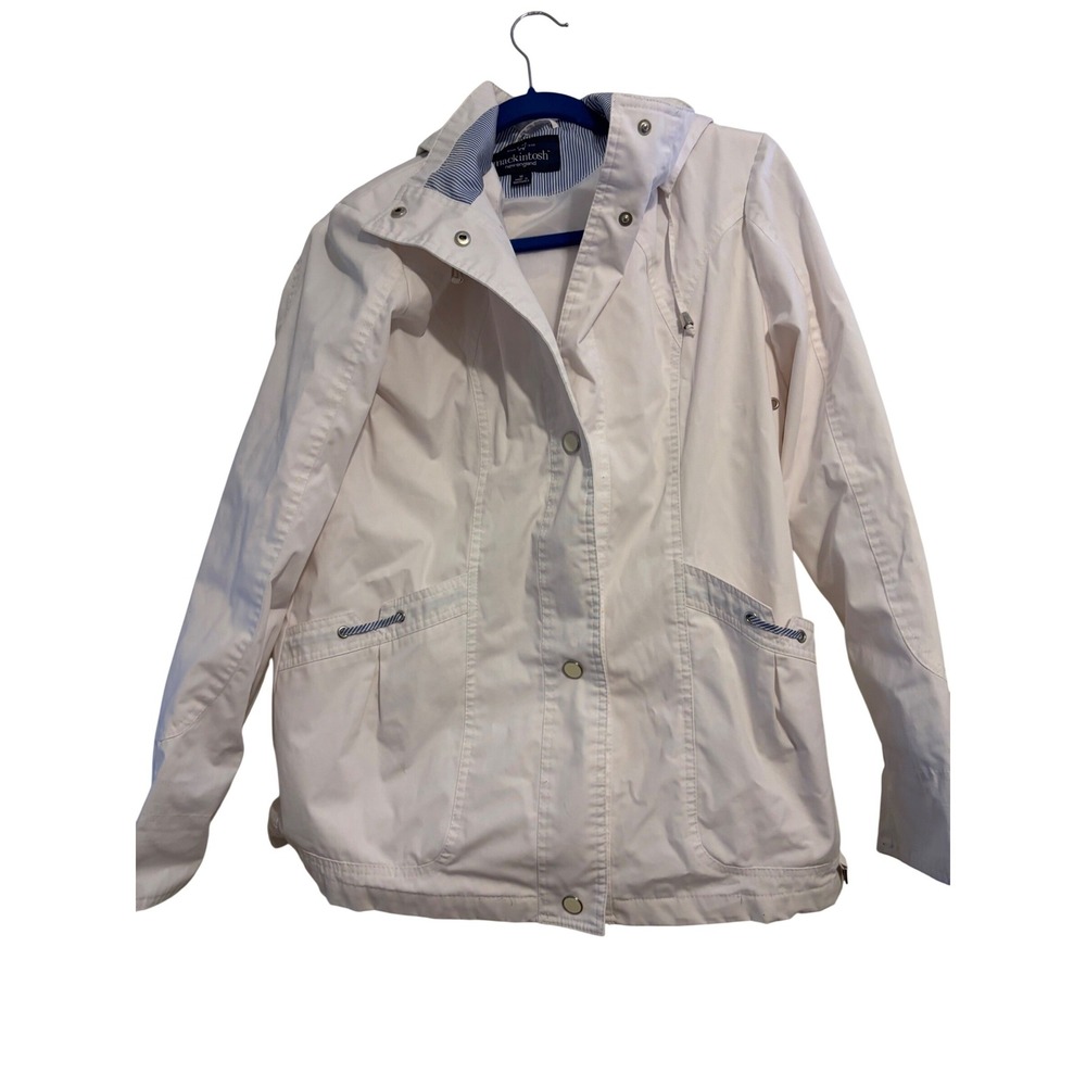 Mackintosh New England Womens White Hooded Nautical Jacket Size M Striped Lining